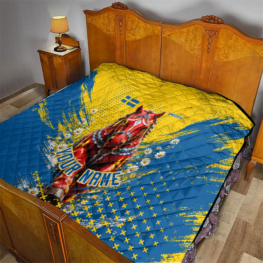 Personalized Sweden Dala Horse Soccer Quilt Grunge Swedish Flag Cheering Fans Floral