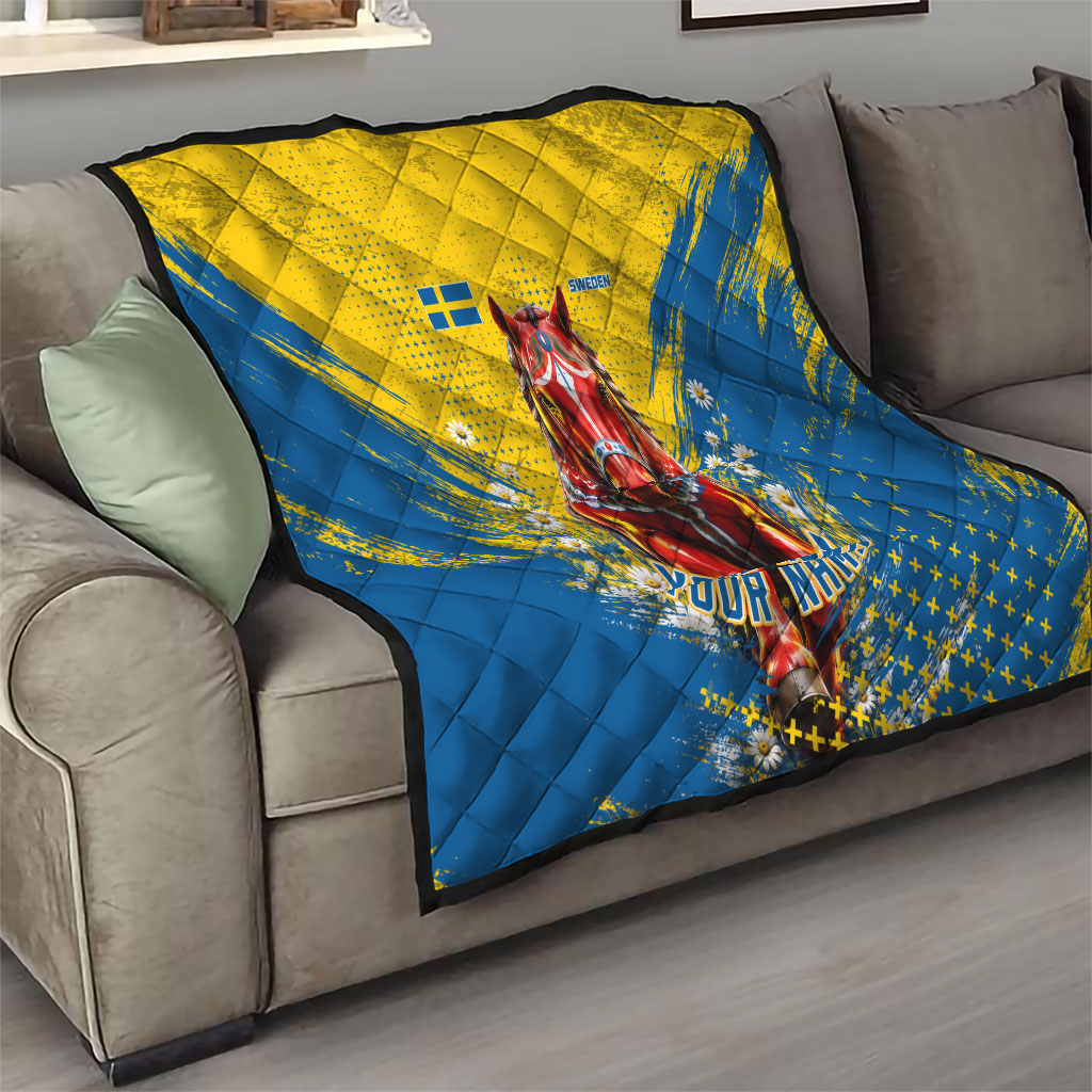 Personalized Sweden Dala Horse Soccer Quilt Grunge Swedish Flag Cheering Fans Floral