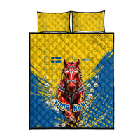 Personalized Sweden Dala Horse Soccer Quilt Bed Set Grunge Swedish Flag Cheering Fans Floral