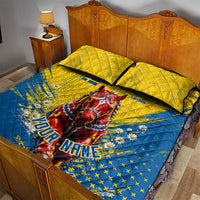 Personalized Sweden Dala Horse Soccer Quilt Bed Set Grunge Swedish Flag Cheering Fans Floral