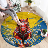 Personalized Sweden Dala Horse Soccer Round Carpet Grunge Swedish Flag Cheering Fans Floral
