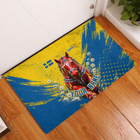 Personalized Sweden Dala Horse Soccer Rubber Doormat Grunge Swedish Flag Cheering Fans Floral