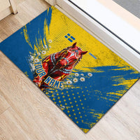 Personalized Sweden Dala Horse Soccer Rubber Doormat Grunge Swedish Flag Cheering Fans Floral