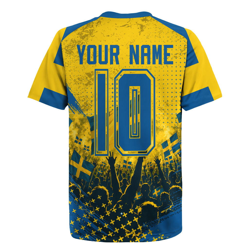 Personalized Sweden Dala Horse Soccer Rugby Jersey Grunge Swedish Flag Cheering Fans Floral