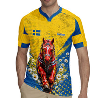 Personalized Sweden Dala Horse Soccer Rugby Jersey Grunge Swedish Flag Cheering Fans Floral