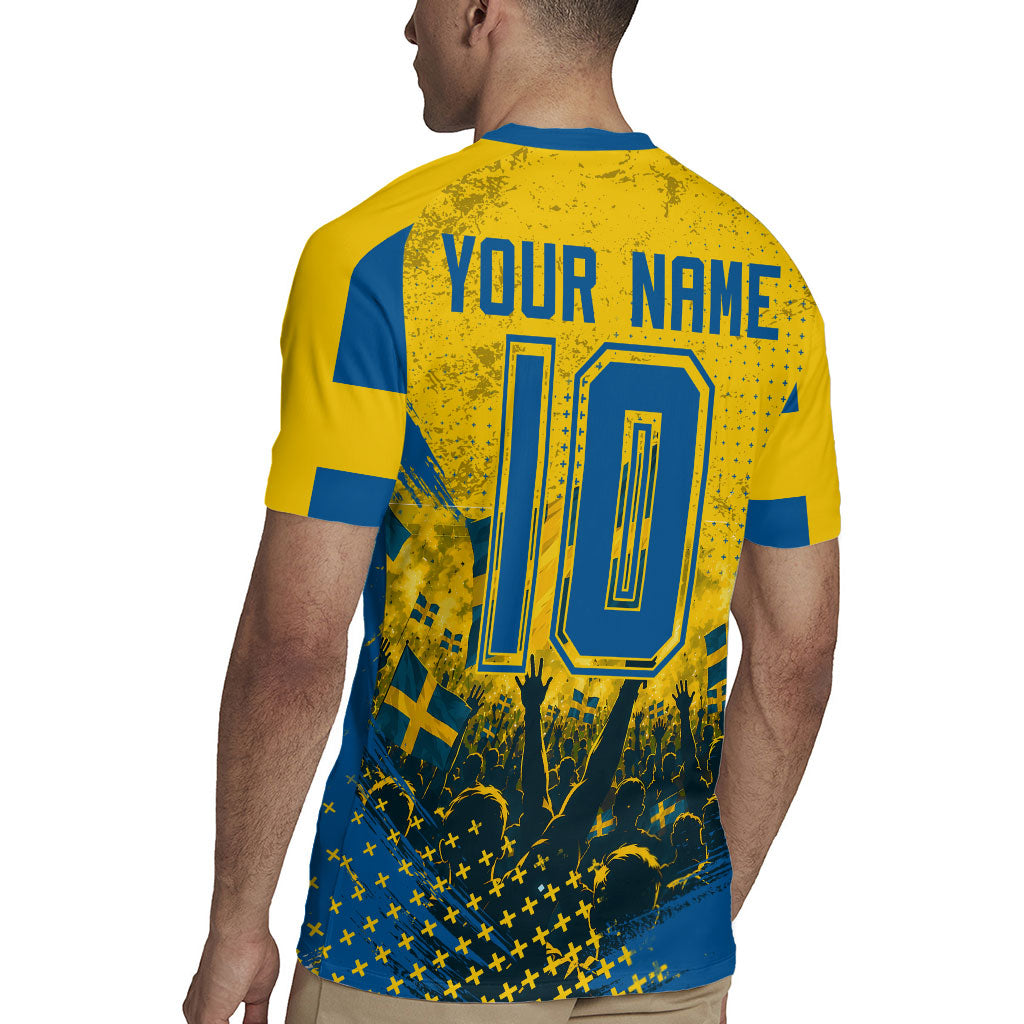 Personalized Sweden Dala Horse Soccer Rugby Jersey Grunge Swedish Flag Cheering Fans Floral