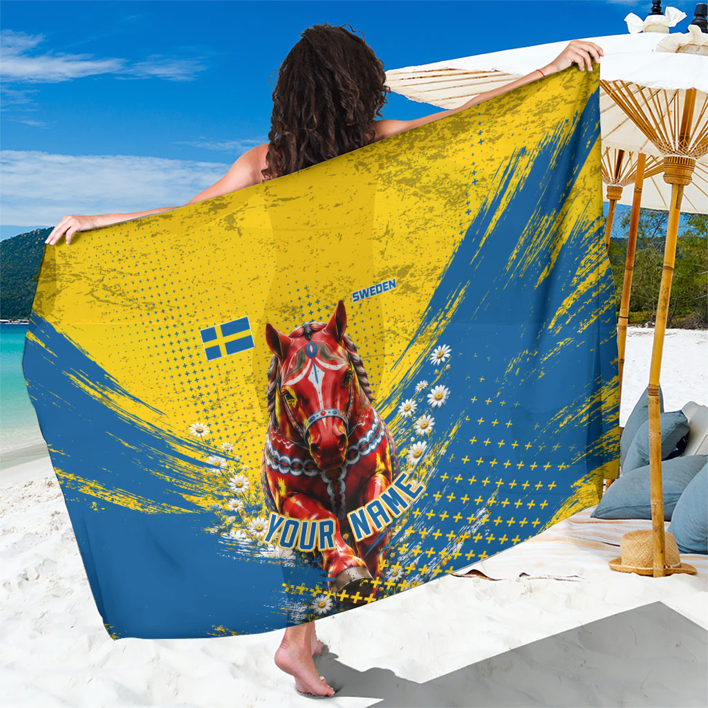 Personalized Sweden Dala Horse Soccer Sarong Grunge Swedish Flag Cheering Fans Floral