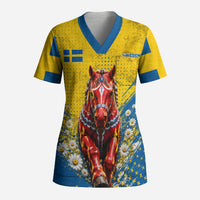 Personalized Sweden Dala Horse Soccer Scrub Top Grunge Swedish Flag Cheering Fans Floral