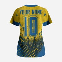 Personalized Sweden Dala Horse Soccer Scrub Top Grunge Swedish Flag Cheering Fans Floral