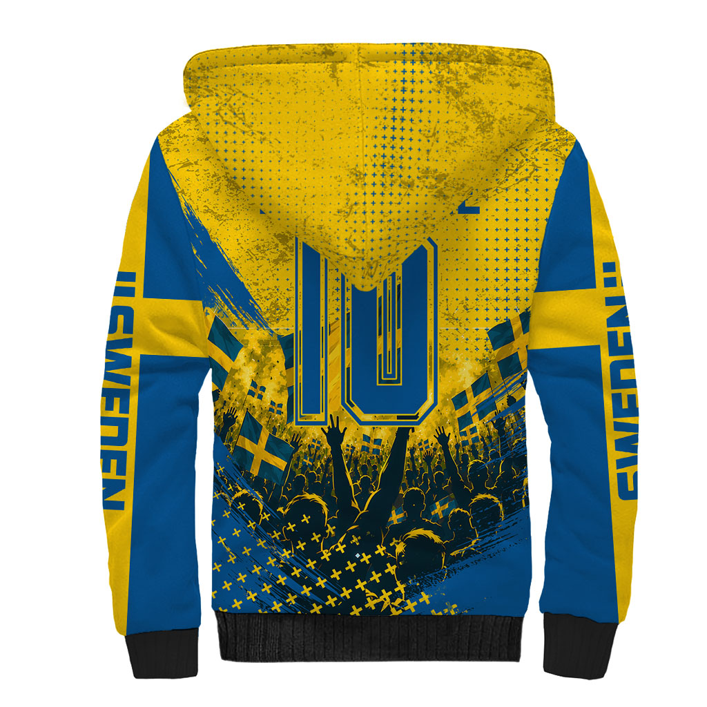 Personalized Sweden Dala Horse Soccer Sherpa Hoodie Grunge Swedish Flag Cheering Fans Floral