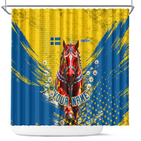 Personalized Sweden Dala Horse Soccer Shower Curtain Grunge Swedish Flag Cheering Fans Floral