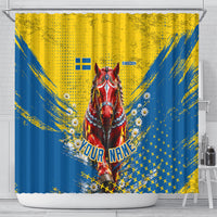 Personalized Sweden Dala Horse Soccer Shower Curtain Grunge Swedish Flag Cheering Fans Floral