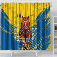 Personalized Sweden Dala Horse Soccer Shower Curtain Grunge Swedish Flag Cheering Fans Floral