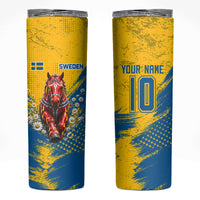 Personalized Sweden Dala Horse Soccer Skinny Tumbler Grunge Swedish Flag Cheering Fans Floral