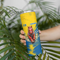 Personalized Sweden Dala Horse Soccer Skinny Tumbler Grunge Swedish Flag Cheering Fans Floral