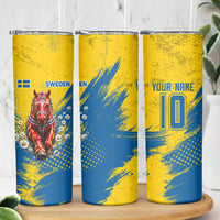 Personalized Sweden Dala Horse Soccer Skinny Tumbler Grunge Swedish Flag Cheering Fans Floral