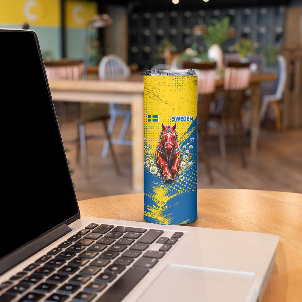 Personalized Sweden Dala Horse Soccer Skinny Tumbler Grunge Swedish Flag Cheering Fans Floral
