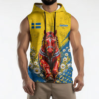 Personalized Sweden Dala Horse Soccer Sleeveless Hoodie Grunge Swedish Flag Cheering Fans Floral