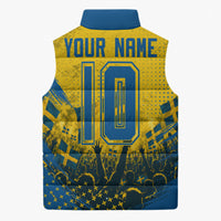 Personalized Sweden Dala Horse Soccer Sleeveless Puffer Jacket Grunge Swedish Flag Cheering Fans Floral
