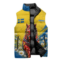 Personalized Sweden Dala Horse Soccer Sleeveless Puffer Jacket Grunge Swedish Flag Cheering Fans Floral