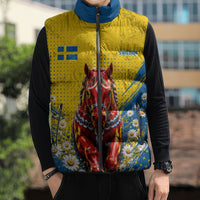 Personalized Sweden Dala Horse Soccer Sleeveless Puffer Jacket Grunge Swedish Flag Cheering Fans Floral