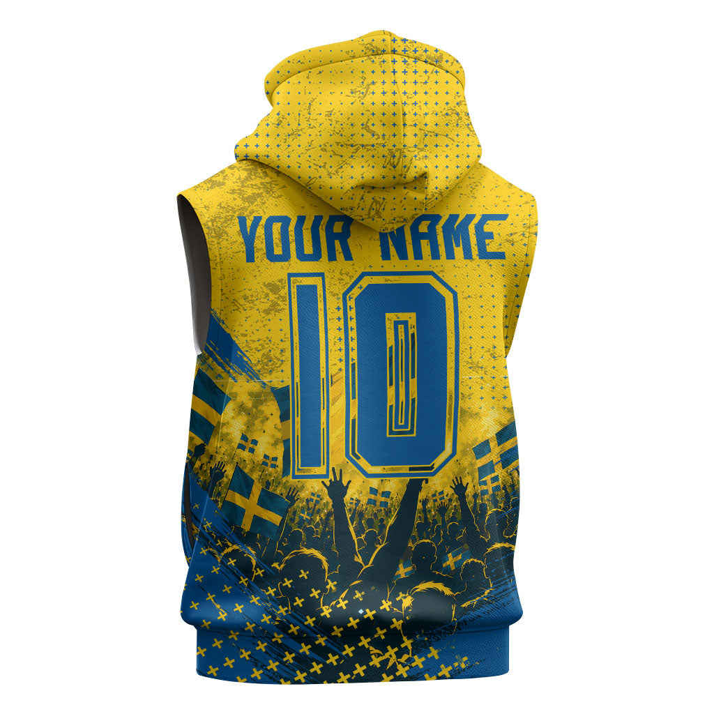 Personalized Sweden Dala Horse Soccer Sleeveless Zip Hoodie Grunge Swedish Flag Cheering Fans Floral