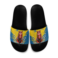 Personalized Sweden Dala Horse Soccer Slide Sandals Grunge Swedish Flag Cheering Fans Floral