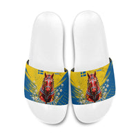 Personalized Sweden Dala Horse Soccer Slide Sandals Grunge Swedish Flag Cheering Fans Floral