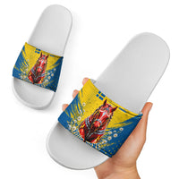 Personalized Sweden Dala Horse Soccer Slide Sandals Grunge Swedish Flag Cheering Fans Floral
