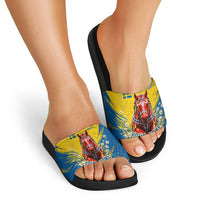 Personalized Sweden Dala Horse Soccer Slide Sandals Grunge Swedish Flag Cheering Fans Floral