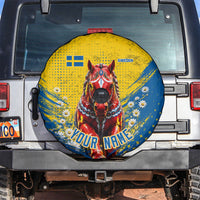 Personalized Sweden Dala Horse Soccer Spare Tire Cover Grunge Swedish Flag Cheering Fans Floral