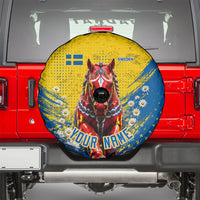 Personalized Sweden Dala Horse Soccer Spare Tire Cover Grunge Swedish Flag Cheering Fans Floral