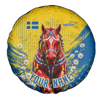 Personalized Sweden Dala Horse Soccer Spare Tire Cover Grunge Swedish Flag Cheering Fans Floral