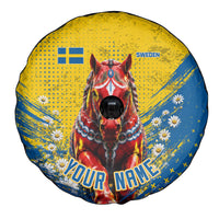 Personalized Sweden Dala Horse Soccer Spare Tire Cover Grunge Swedish Flag Cheering Fans Floral