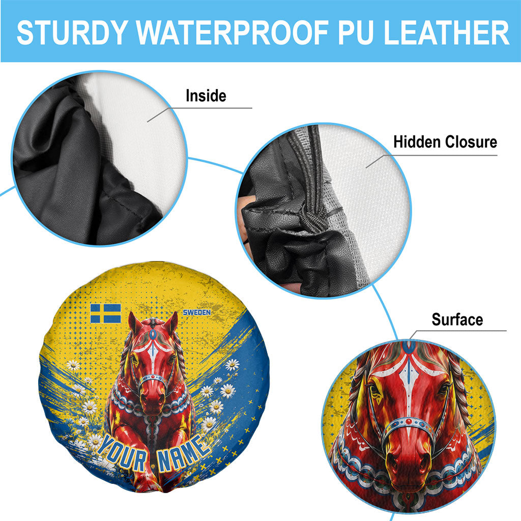 Personalized Sweden Dala Horse Soccer Spare Tire Cover Grunge Swedish Flag Cheering Fans Floral
