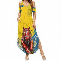 Personalized Sweden Dala Horse Soccer Summer Maxi Dress Grunge Swedish Flag Cheering Fans Floral