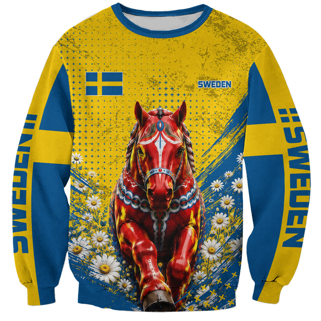 Personalized Sweden Dala Horse Soccer Sweatshirt Grunge Swedish Flag Cheering Fans Floral