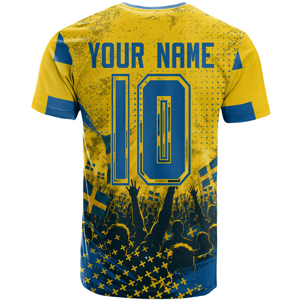 Personalized Sweden Dala Horse Soccer T Shirt Grunge Swedish Flag Cheering Fans Floral