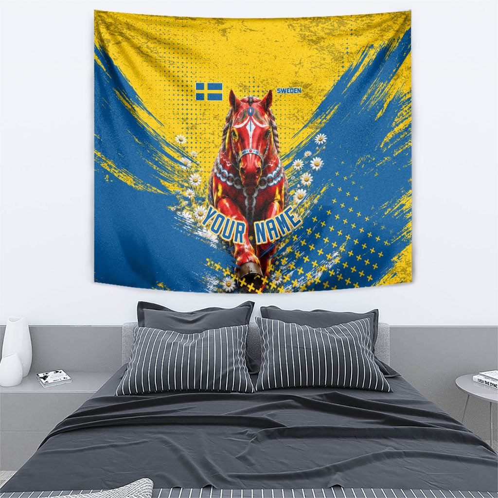 Personalized Sweden Dala Horse Soccer Tapestry Grunge Swedish Flag Cheering Fans Floral