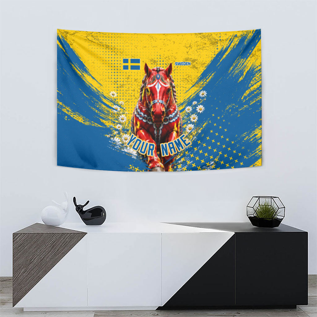 Personalized Sweden Dala Horse Soccer Tapestry Grunge Swedish Flag Cheering Fans Floral