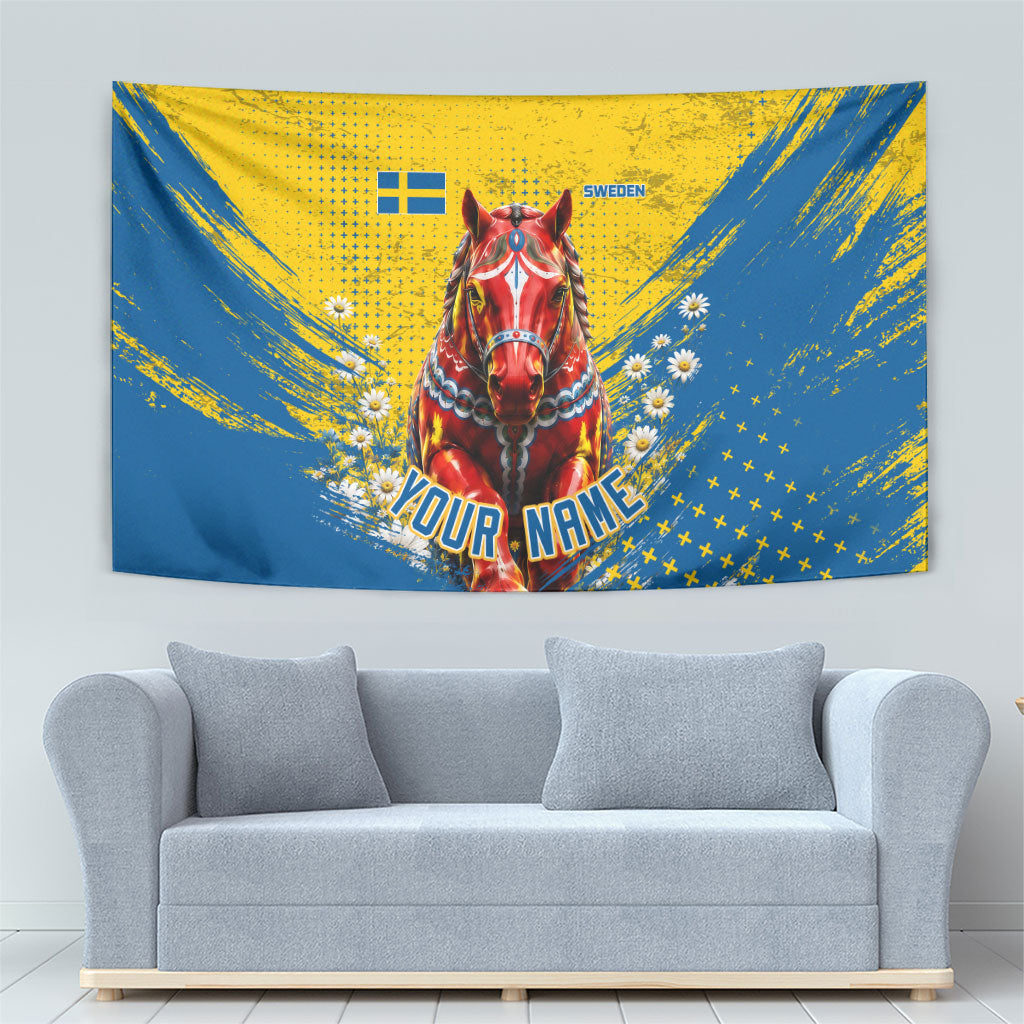 Personalized Sweden Dala Horse Soccer Tapestry Grunge Swedish Flag Cheering Fans Floral
