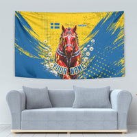 Personalized Sweden Dala Horse Soccer Tapestry Grunge Swedish Flag Cheering Fans Floral