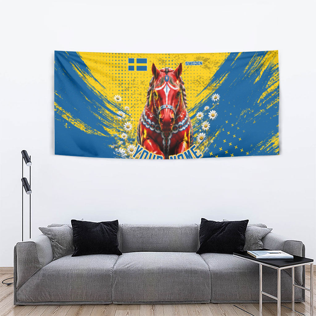 Personalized Sweden Dala Horse Soccer Tapestry Grunge Swedish Flag Cheering Fans Floral