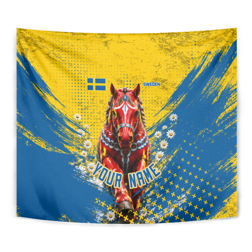 Personalized Sweden Dala Horse Soccer Tapestry Grunge Swedish Flag Cheering Fans Floral