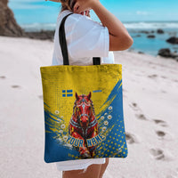 Personalized Sweden Dala Horse Soccer Tote Bag Grunge Swedish Flag Cheering Fans Floral