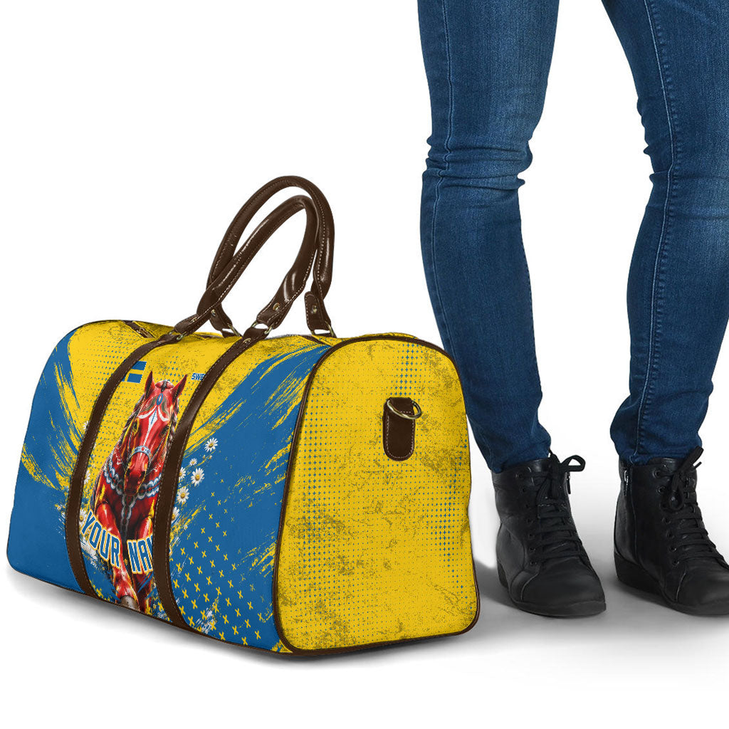 Personalized Sweden Dala Horse Soccer Travel Bag Grunge Swedish Flag Cheering Fans Floral