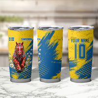 Personalized Sweden Dala Horse Soccer Tumbler Cup Grunge Swedish Flag Cheering Fans Floral