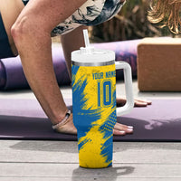 Personalized Sweden Dala Horse Soccer Tumbler With Handle Grunge Swedish Flag Cheering Fans Floral