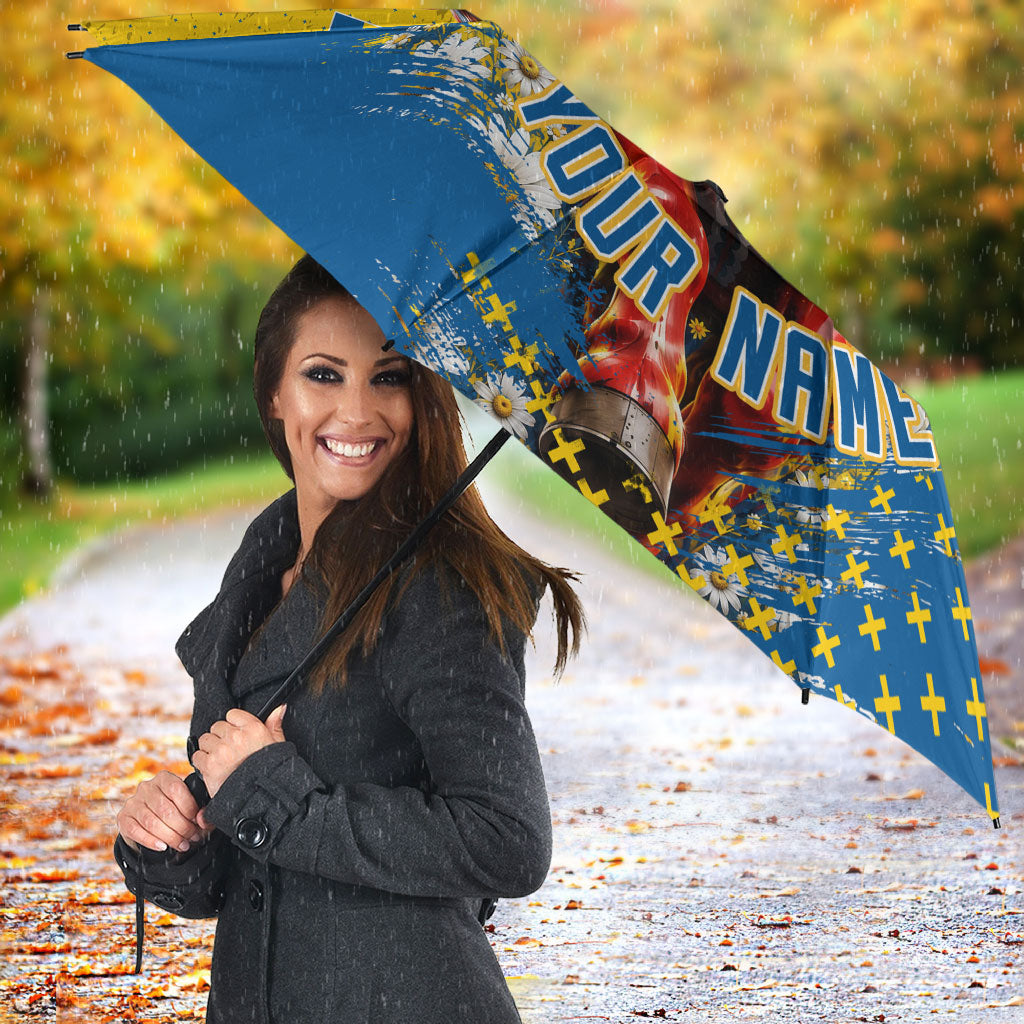 Personalized Sweden Dala Horse Soccer Umbrella Grunge Swedish Flag Cheering Fans Floral