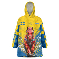 Personalized Sweden Dala Horse Soccer Wearable Blanket Hoodie Grunge Swedish Flag Cheering Fans Floral